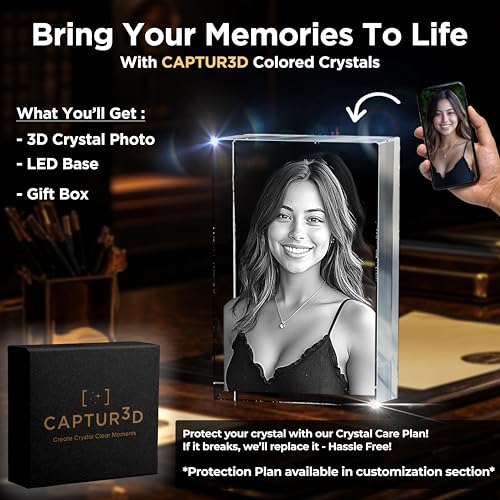 CAPTUR3D 3D Crystal Photo, Personalized Memorial Gifts for Mom, Dad, Wife, Men, Loved One, Rectangle 3D Laser Etched Crystal, Cube Custom Glass Picture, Birthday Anniversary Sympathy Gift