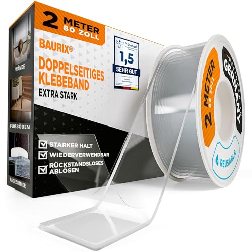 BAURIX® 1x Nano Tape Double-Sided [6.5 ft / 1.18 Inch x 80 Inch] - Double Sided Tape Heavy Duty - Washable Clear Alien Adhesive Strips - 2 Sided Tape Heavy Duty - Carpet Tape - Rug Tape