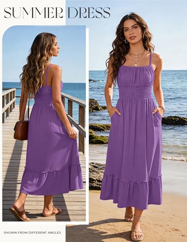 Image of GRACE KARIN Women's Summer Maxi Dress 2026,Smocked Ruched Bust Sundress with Adjustable Straps & Pockets-Beach Vacation Dress