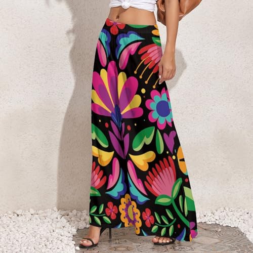 Palazzo Pants for Women - Colorful Floral Embroidery Mexican Comfy Casual Womens Wide Leg Pants Baggy Lounge Pants2