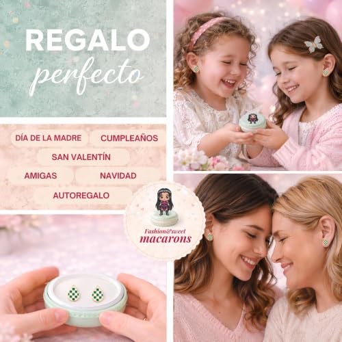 Pendientes regalo original comunión y cumpleaños con caja macarons 7