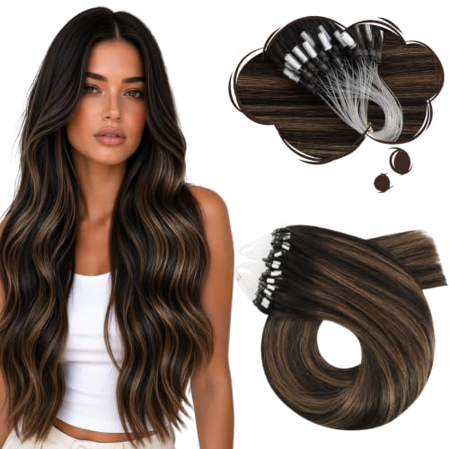 Moresoo Micro Link Hair Extensions Human Hair Dark Brown to Chestnut Brown
