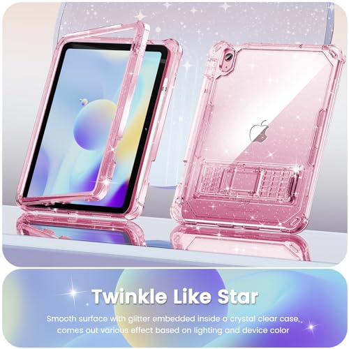 INFILAND Kids Case for iPad A16 11 inch 11th Generation,iPad 10th Generation Case 10.9 Inch, Clear Heavy Duty Shockproof Protective Cover with Stand, Glitter Cute Shell for Girls, Women (Pink) by INFILAND - Image 3
