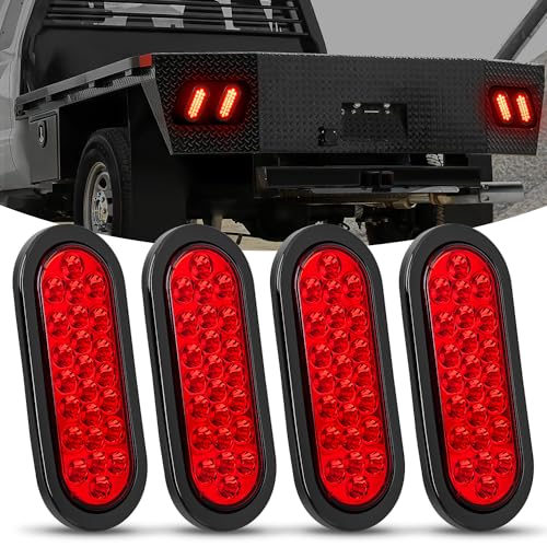 Image of Nilight 6 inch Oval Trailer Tail Light 4PCS Red 24LED Stop Brake Turn Lights