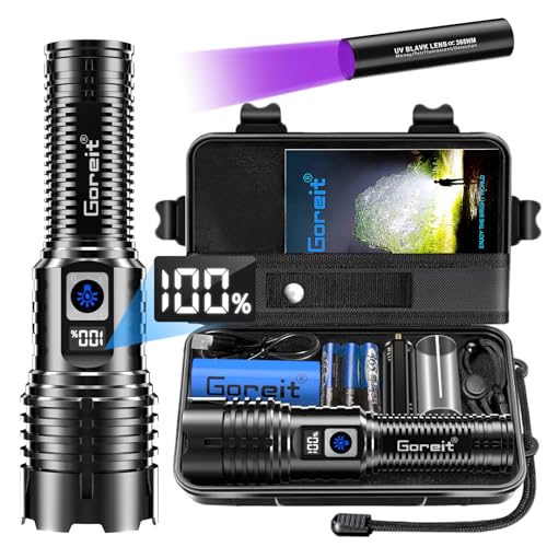 Goreit Flashlights LED High Lumens Rechargeable, 20,000 Lumens XHM77.2 Super Bright Flash Light USB, Handheld Flashlight High Powered, Powerful Flashlight Waterproof for Emergency Camping Gift