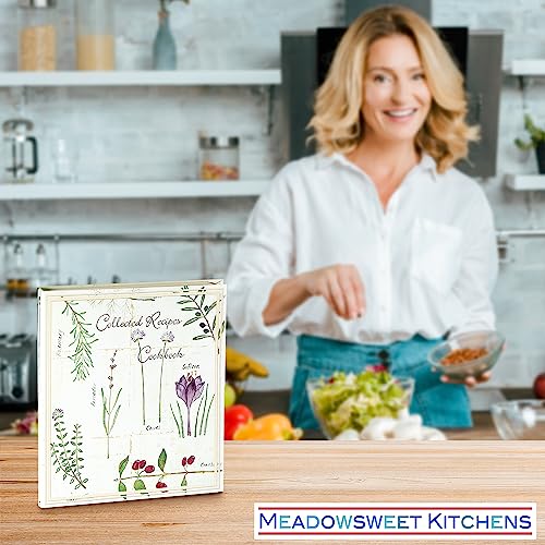 Meadowsweet Kitchens Recipe Card Holder Cookbook Mini 2 Ring Binder Organizer - Recipe Binder Cook Book w/ 25 4 x 6 Cards, 50 Clear Card Sleeves, & 9 Card Dividers w/ Categories (Botanical Treasures)