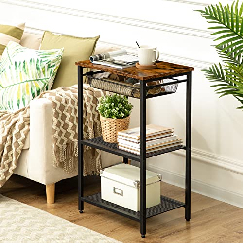 Hoobro Tall Side Table, Industrial End Table With Adjustable Metal Mesh Basket, Telephone Table With Storage Shelf For In Bedroom, Living Room, Hallway, Easy Assembly, Rustic Brown Bf02Dh01 #TOP3