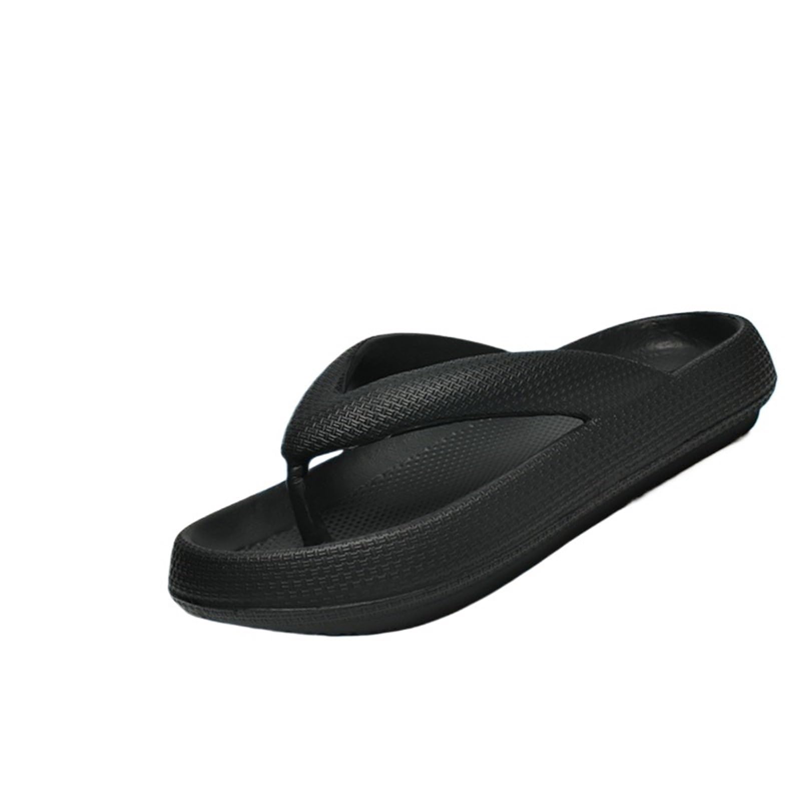 ERHTGUO Ladies Lightweight Solid Color Sandals - Casual Indoor/Outdoor Couples Flip Flops, Comfortable Slip-On Beach Footwear(Black,42-43)