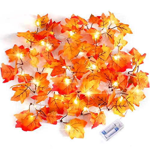 GABOSS 4 Pack Thanksgiving Decorations Lighted Fall Garland, Fall Decor for Home Indoor Outdoor, Christmas Decorations Party Thanksgiving Gift Waterproof Maple Leaf String Lights, 32.8 FT 80 Led