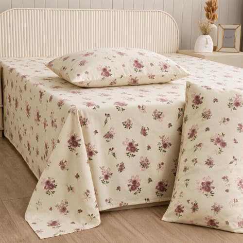 Image of HOMEMONDE Super King Size Bedsheet 108x108 Inches, 100% Pure Cotton with Two Pillow Covers, 186 TC Soft Breathable Floral Design Bedding |Premium Gift Box Included (Super King, Blush Garden)