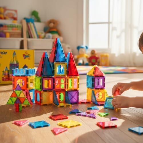 Brastoy Blocos de Montar Magnéticos Infantil Construção STEM Brinquedo (120 Peças (Tamanho Médio))