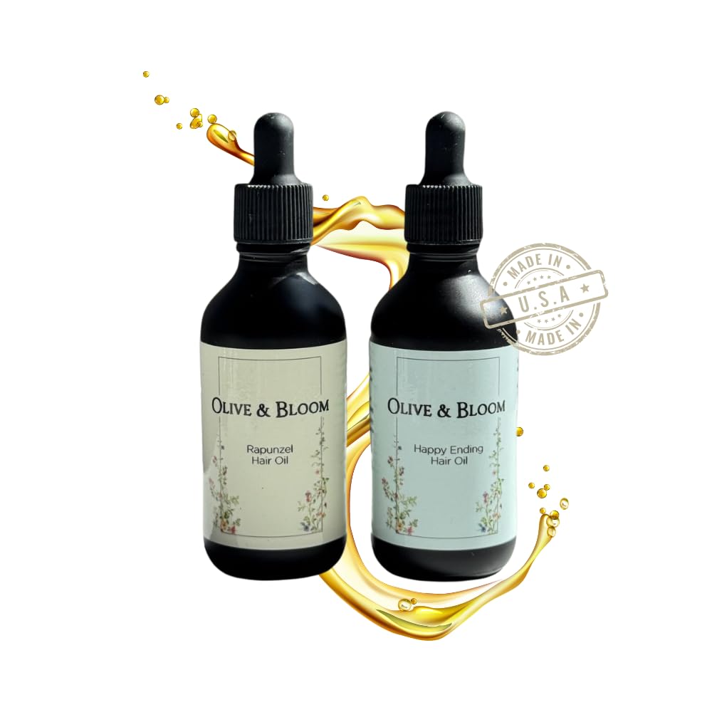 Hair Oil Duo for Dry Damaged Hair – 100% Organic Scalp Treatment & Split End Serum with Rosemary, Castor, Argan & Amla Oil – Heat Protectant to 420°F, Color Safe, All Hair Types – Made in USA, 2 Pack