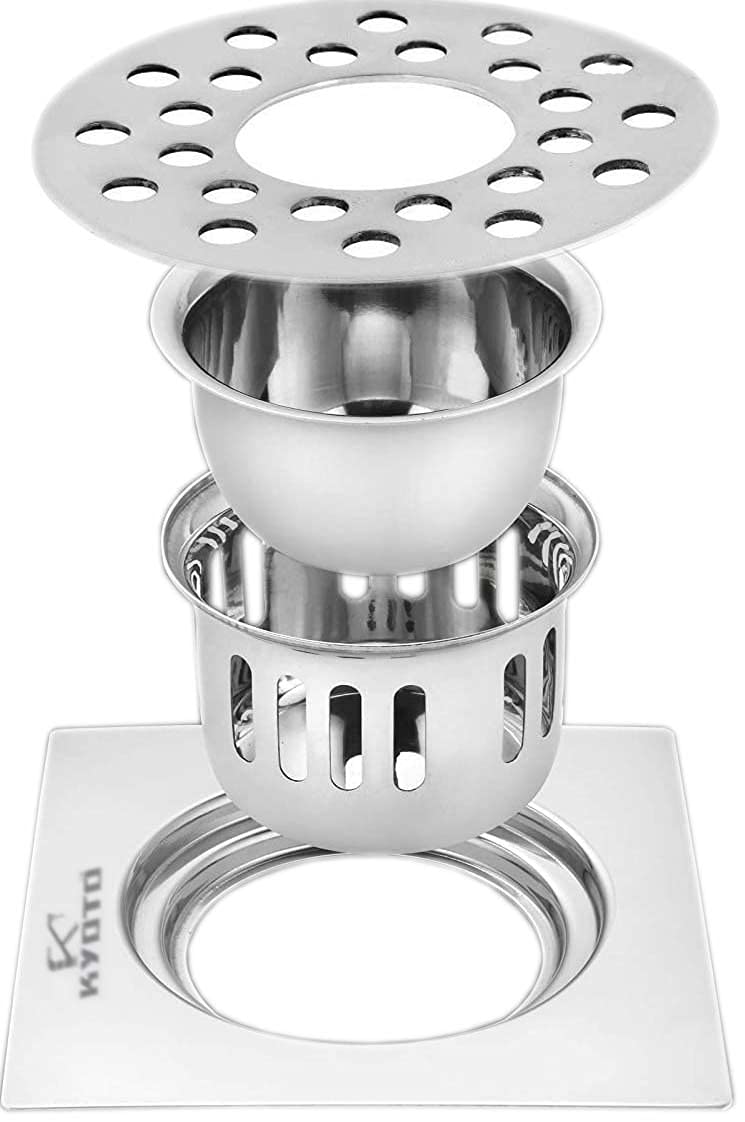 KYOTO (5 INCH) Square Lock Grating Stainless Steel SUS 304 Floor Drain Hole with Anti Cockroach with Chrome Finish Water Drain Cover/Jali/Floor Grating for Bathroom & Kitchen (Set of 1) (B0B6RPQKT6) Amazon Price History, Amazon Price Tracker