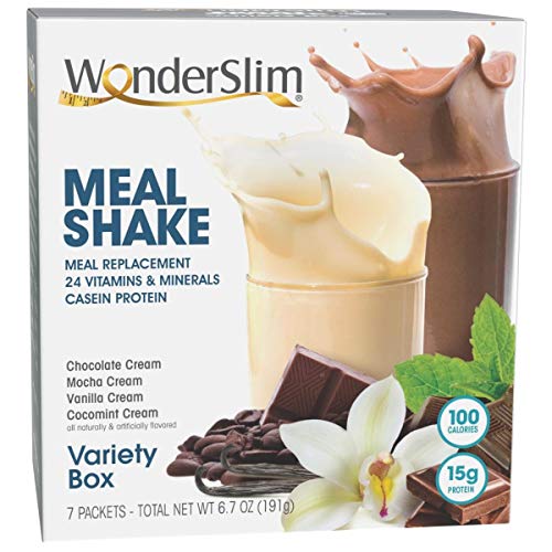 WonderSlim Meal Replacement Shake, Variety Pack, 24 Essential Vitamins & Minerals, Only 100 Calories, 15g Caseinate Protein, Unbeatable Taste, Low Fat, Kosher, Vegetarian - 7 Servings