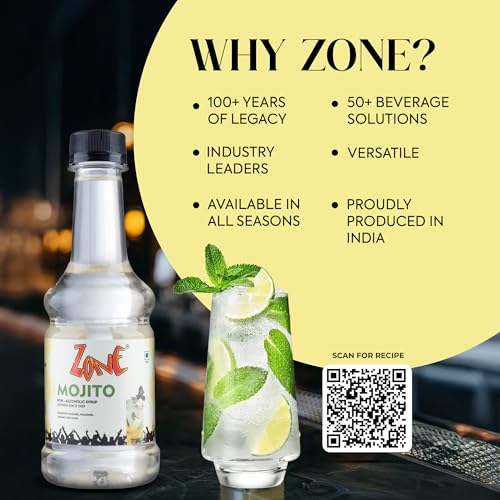 Image of Zone Mojito Flavoured Syrup | Refreshing Mint & Lime Syrup & Mixer for Cocktails, Mocktails, Mojitos, Sodas, Smoothies, Lemonades & Summer Drinks | Non Alcoholic Mix, Perfect for Cafe Restaurant | Premium Bar Syrup 300ml