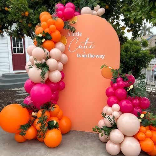 Image of Pink and Orange Balloon Arch Kit, Hot Pink Orange Peach Garland Balloon, Fuchsia Magenta Latex Balloons for Baby Shower Birthday Wedding Tropical Hawaiian Beach Flamingo Sunset Party Decorations