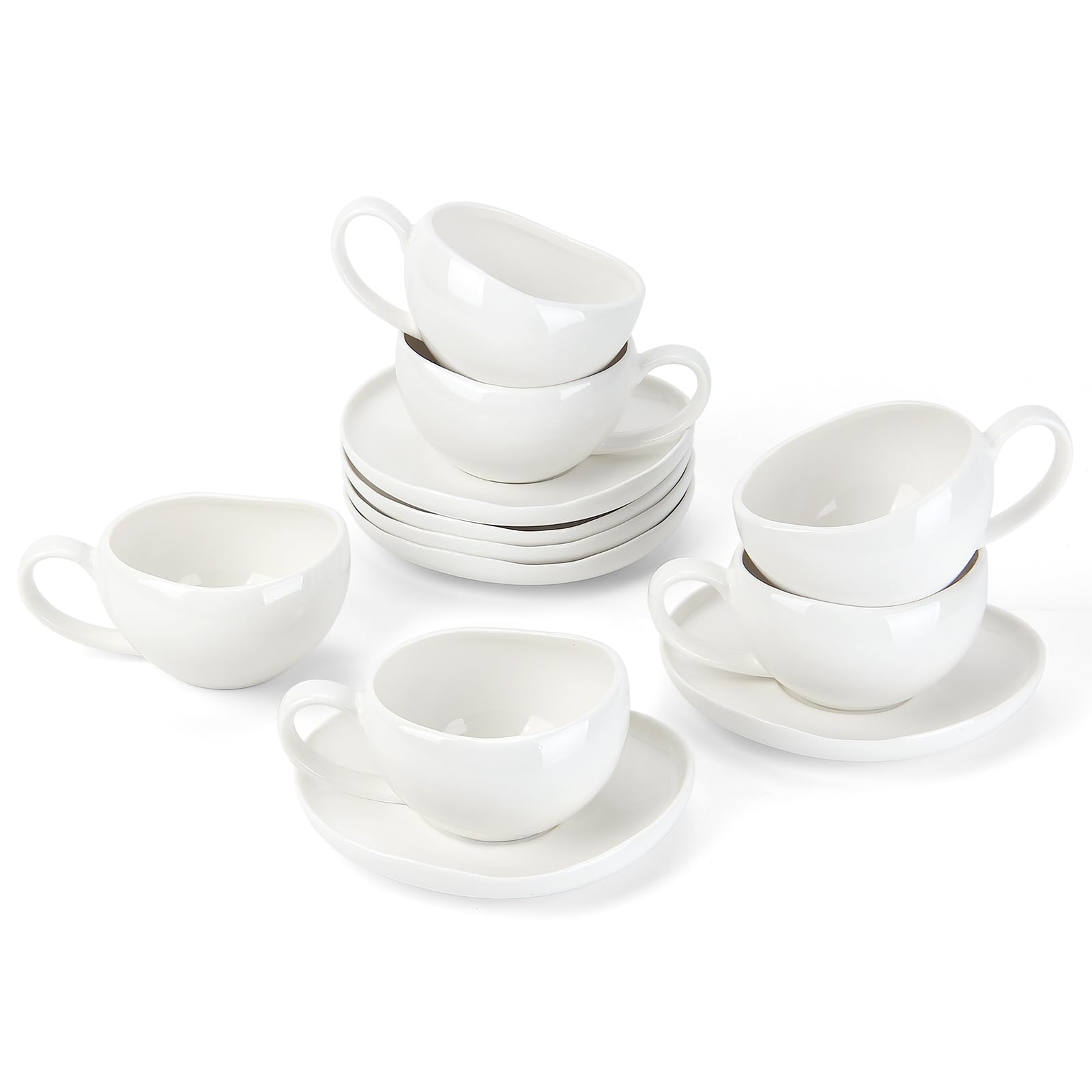 Filiżanki do cappuccino, filiżanki do kawy 200 ml, ze spodkami, serwis do kawy 6 osób, zestaw filiżanek do cappuccino, filiżanki do kawy dla miłośników kawy, cappuccino, latte, Americano i herbaty