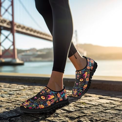 Womens Slip On Shoes Cats Sneakers Loafers Non Slip Athletic Tennis Shoe Breathable Low Cut Sneaker Arch Support Soft Loafer 6