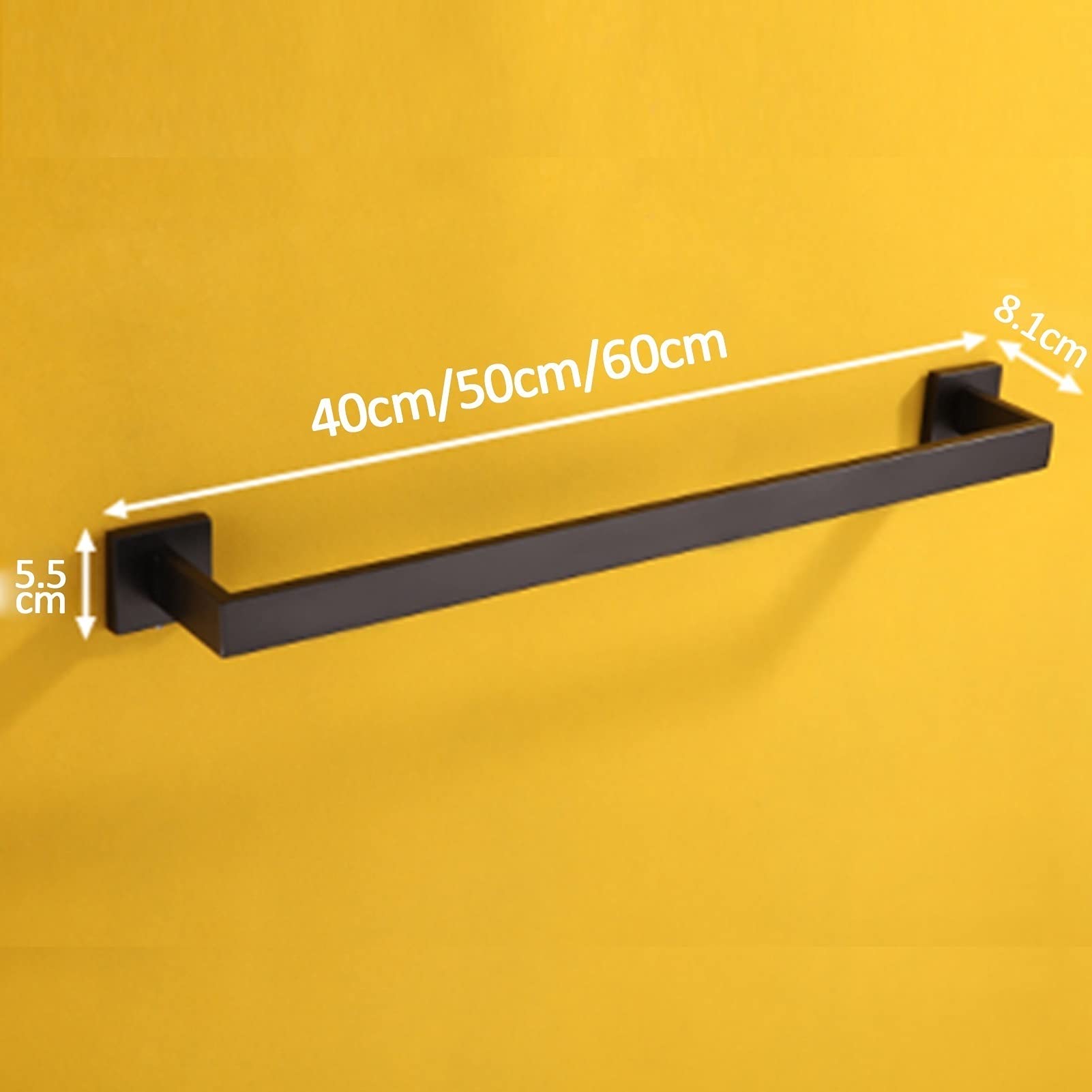 Percha de Toalla montada en la Pared de la Barra de la Barra de una Sola Toalla para el baño o la Cocina, el Soporte de la Toalla del diseño Cuadrado de Acero Inoxidable de 304, 40cm/50cm/60cm, Negro