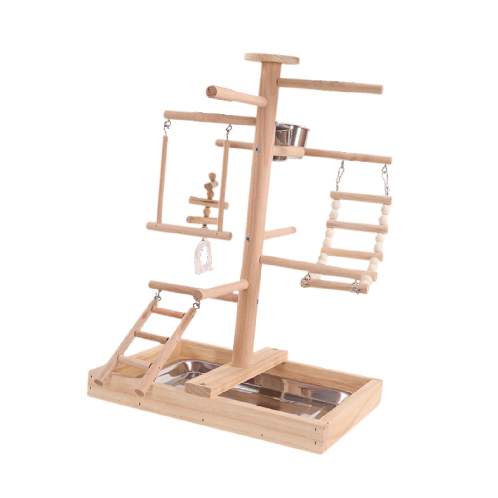 Bothyi Solid Wood Parrot Stand Parrot Climbing Frame Standing Exercise Perch Play Bird Swing Hanging Rings Cockatoos Conures