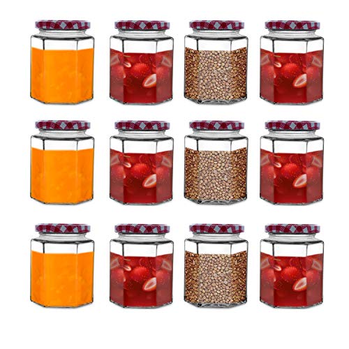 Image of CROCO JAR Hexagon Glass Jar Set of 6 (250 ml) | Airtight Black Lid Mini Glass Storage Jars for Spices Mouth Freshener & Condiments