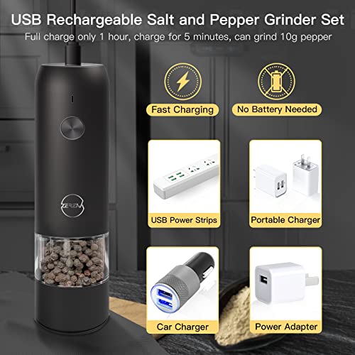 Electric Salt And Pepper Grinder Set - Usb Rechargeable, Led Lights, Black Automatic Pepper And Salt Mill Grinder Set Refillable, Adjustable Coarseness, One Hand Operation (Black 2 Pack) #TOP1