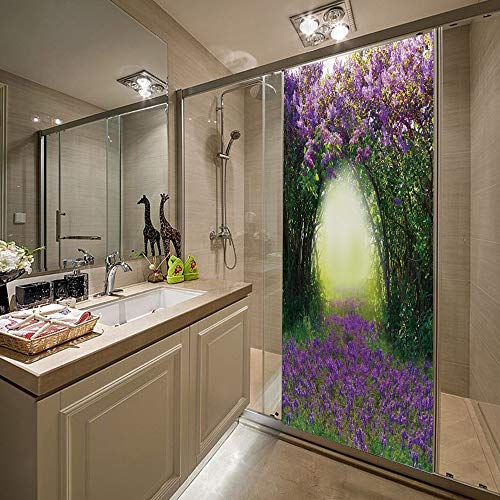 Affiche de porte adhésive effet 3D fleur violette et papier peint déco 73x205 cm - 3