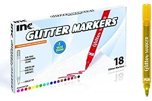 Inc. Multicolor Glitter Markers: 18 Assorted Colors, Sparkly Non-Toxic Water-Based Marker Set