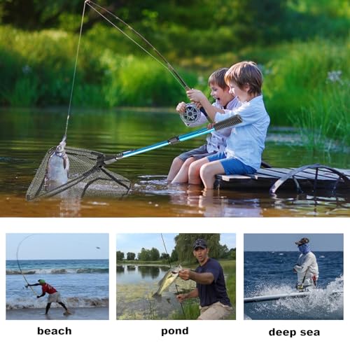 شبكة صيد السمك، شبكة سمك من 3 قطع، شبكة صيد قابلة للطي مع مقبض للأطفال، شبكات صيد للسمك