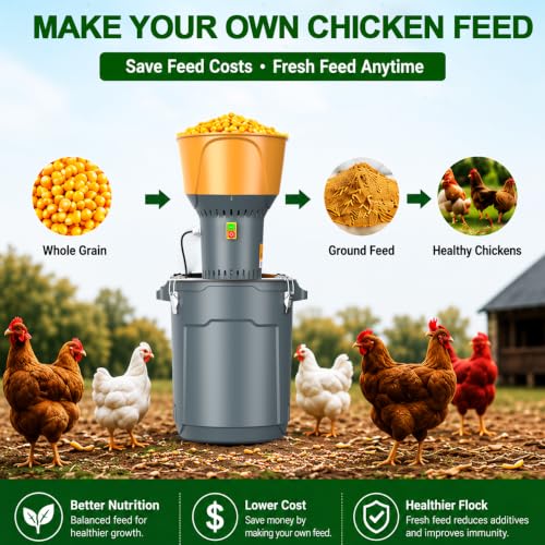 Image of 15.8 Gallon Electric Corn Grinder Mill for Chicken Feed, Grain Mill Grinder with 7 Sieves, Heavy Duty Feed Grinder for Corn, Wheat, Rice, Soybeans, Livestock Feed, Farm & Homestead Use-Yellow