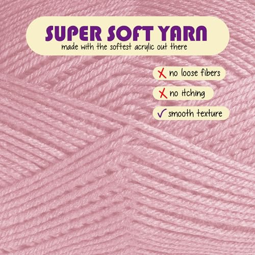 Image of Acrylic Yarn for Crocheting & Knitting - Soft Crochet Yarn for Crocheting, 370 Yards, Perfect for Crafts & Amigurumi, Medium Worsted Weight 4, Dusty Pink