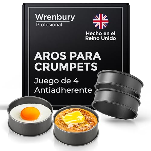Wrenbury Juego de 4 moldes antiadherentes para tortitas y huevos fritos, moldes para panqueques, fáciles de limpiar, fabricados en Inglaterra y presentados en caja de regalo
