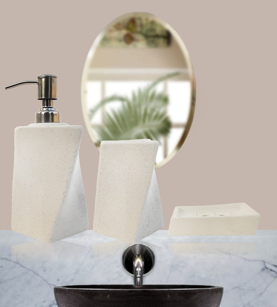 Kaolinite Ceramic Bathroom Accessories Set for Utility and Bathroom Decor | Liquid Soap Dispenser, soap Tray, Toothbrush Holder White Tower Design (MU-11) (B09VCQ4367) Amazon Price History, Amazon Price Tracker