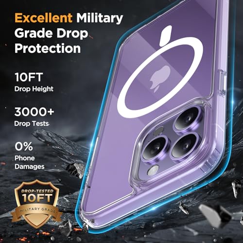 Image of Miracase Magnetic for iPhone 14 Pro Case 6.1 inch (Compatible with MagSafe)(with 2X Screen Protectors) Military-Grade Protection, Anti-Fingerprint Translucent Matte Phone Case Cover, Clear