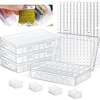 Embroidery Floss Organizer Box Set, Includes 24 Compartments Embroidery Floss Cross Stitch Organizer Box 50 Pieces Plastic Floss Bobbins 1790 Floss Number Stickers for Thread Sewing Storage, 4 Sets