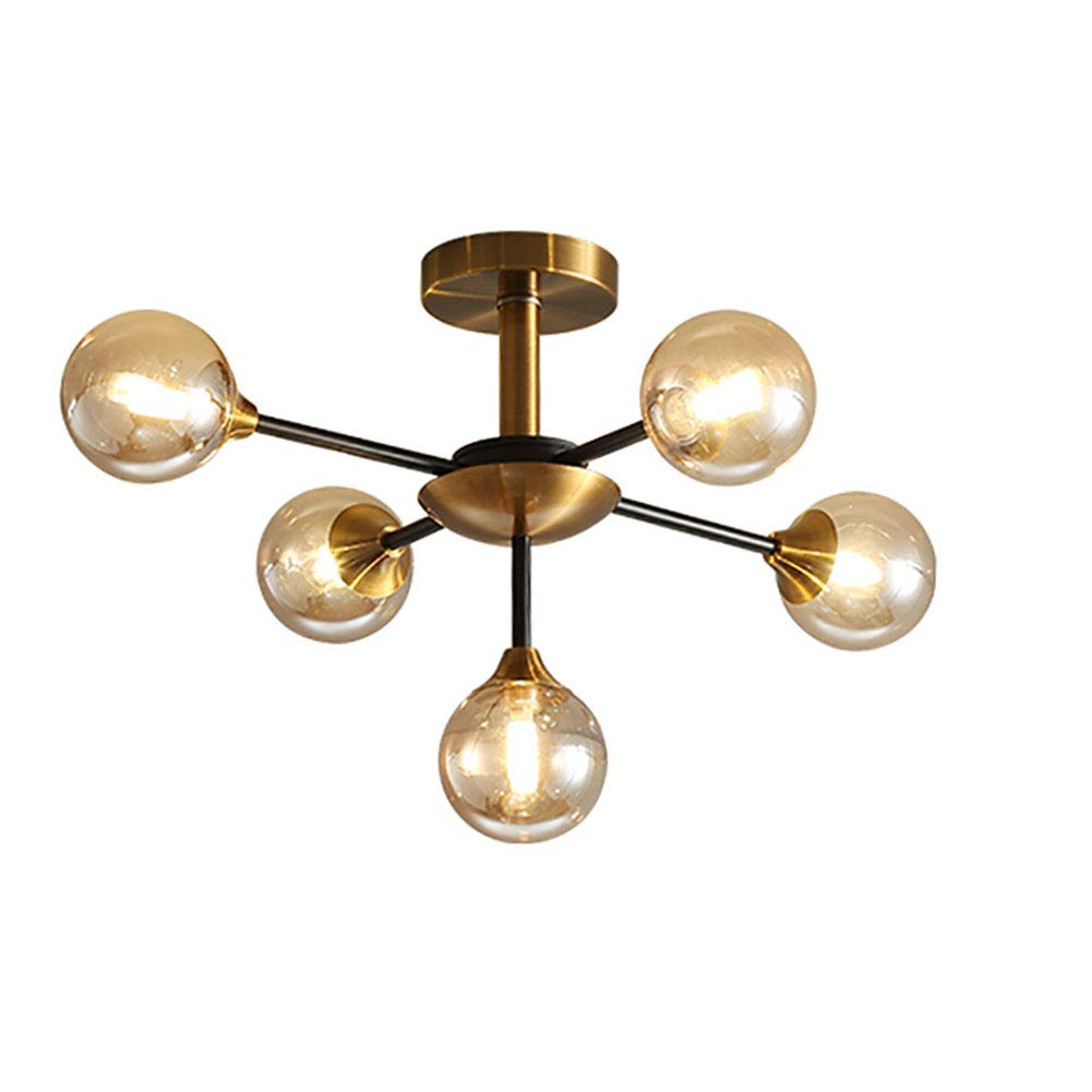CZYLJLK Flush Mount Hanging Ceiling Lighting Fixture for Bedroom,G9 Modern Gold Sputnik,Brushed Brass Mid Century During Light-Cognac 5 Head