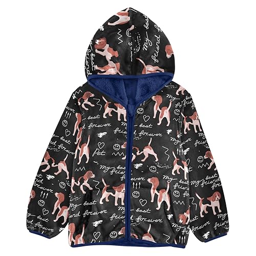 Cartoon Beagle Dogs Boys Fleece Hoody Jacket Zip Up Coat Warm Fall Winter Plush Jacket Long Sleeve Outerwear
