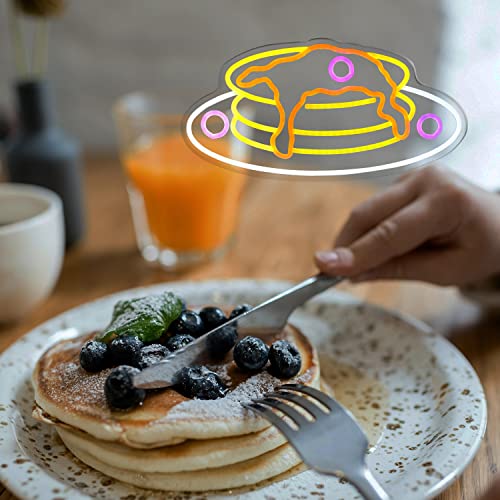 Image of Pancake LED Neon Sign Breakfast Neon Light for Kitchen Restaurant Bakery Cafe Brunch Shop Wall Decoration USB /Dimmable Switch Fast Food Pancakes Advertisement Lamp