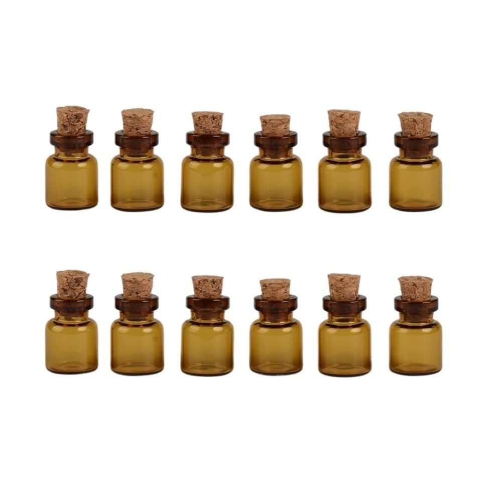 GOCENJIU Cork Stopper Jar 100pcs Mini Brown Glass Bottles Containers with Cork, 13 * 18 * 6mm Small Empty Tiny Vials Jars 0.6ml