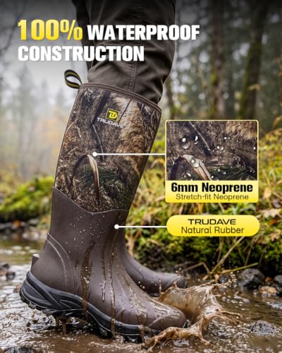 Image of Trudave Rubber Boots for Men & Women with Steel Shank, Mens Rain Boots Waterproof Insulated, Reliable 6mm Neoprene Warm Anti-slip High Traction Multi-season Dry Mud Boot for Outdoor, Work, Hunting