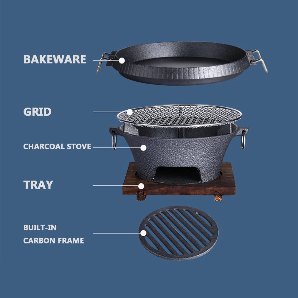 Parrilla de carbón de Hierro de Cerdo, Parrilla de Barbacoa Coreana, Parrilla de Barbacoa al Aire Libre, Uso sin Humo, Adecuado para Viajes de Campamento Familiar,21CM