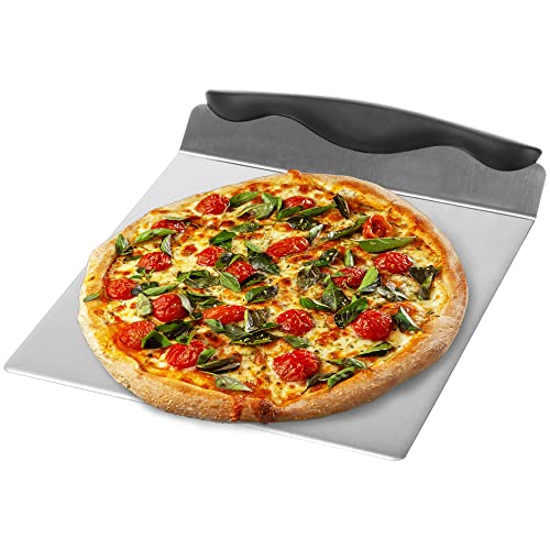 com-four® Pizzaschieber aus Edelstahl - Tortenhebe-Blech mit Kunststoffgriff - Kuchen- und Pizzaheber - Pizzaschaufel mit 20,5 x 20,5 cm (schwarz/silberfarben - eckig)