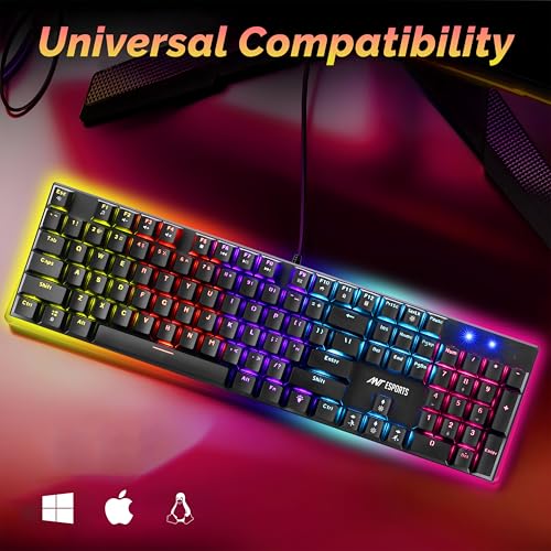 Image of Ant Esports Scorpion MK30 Wired Mechanical Gaming Keyboard, RGB 104 Keys Ultra-Slim LED Backlit USB Wired Keyboard with Red Switch, Durable Abs Keycaps /Anti-Ghosting Keyboard for PC Mac Xbox Gamer