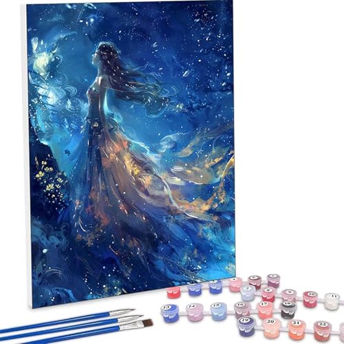 Pintar por Numeros Adultos, DIY Painting by Numbers Kits, Mujer Azul Cuadros para Pintar por Numeros Pinturas Acrilicos, con Pinceles, Decoración para el Hogar Regalo 40x50CM (Sin Marco) PjY8707 Y-N