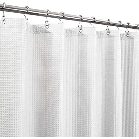 Barossa Design Fabric Shower Curtain Cotton Blend 75 inch Long, Honeycomb Waffle Weave, Hotel Luxury, Heavy Weight, Spa, Washable, White, 72x75 Cover