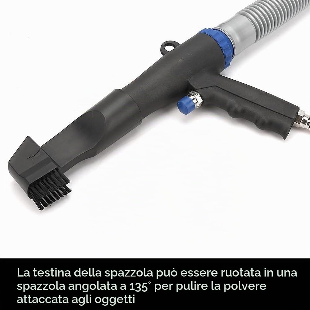 Kit Pistola ad Aria Compressa, Compressore Spolverino con Pistola Pulizia Soffiaggio/Aspirazione, Tubo Estrazione 100 cm, 3 Diversi Attacchi per Ugelli e Sacchetto per la Conservazione della Polvere