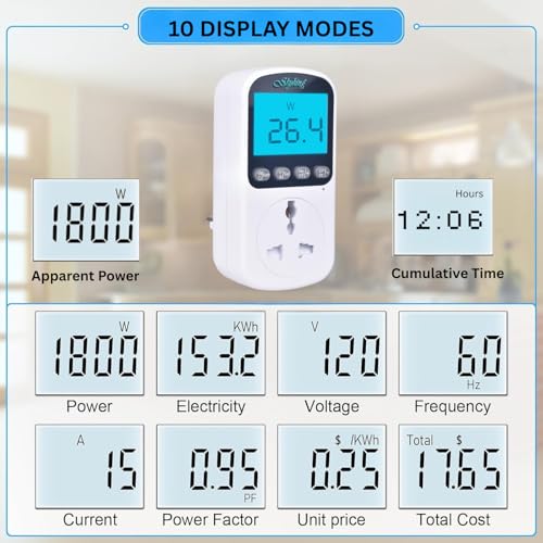 Image of SKYKING Upgraded Watt Power 16A Meter Plug Home Electrical Usage Monitor Consumption, Energy Voltage Amps Kill Tester with Backlight, Overload Protection and 10 Display Modes (3 PIN Indian Plug)