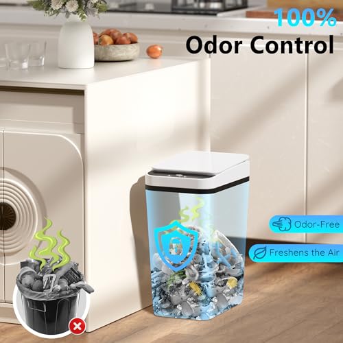 Image of Bathroom Small Trash Can with Lid, Automatic Garbage Can, 2.6 Gallon | 3 Pack Touchless Slim Waterproof Motion Sensor Smart Trash Bin for Bedroom, Office, Living Room-White