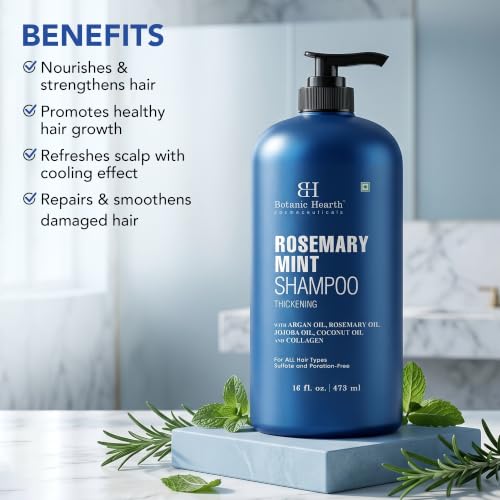 Image of Botanic Hearth Rosemary Mint Shampoo Thickening Formula, Promotes Hair Growth and Scalp Health Sulfate Free & Paraben Free, for Men & Women | 16 fl oz