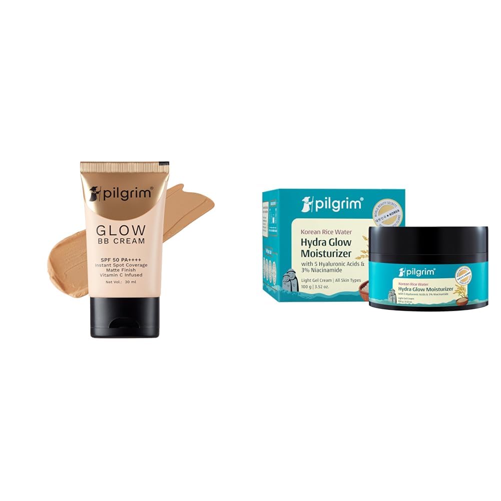 Pilgrim Honey Glow 3-In-1 Natural Bb Cream Medium Coverage For All Skin Types Spf 50 Pa++++ With Niacin & Korean Light Gel Oil Free Hydra Glow Moisturizer Cream 100 g-image-4